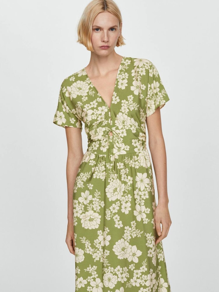 Mango Green Animal Prin Cut-Out Detail Dress - Image 2 of 5