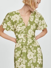 Mango Green Animal Prin Cut-Out Detail Dress - Image 3 of 5