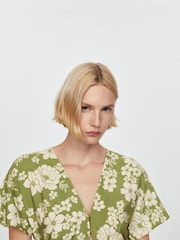 Mango Green Animal Prin Cut-Out Detail Dress - Image 4 of 5
