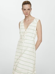 Mango Cream Bow Striped Dress - Image 1 of 1