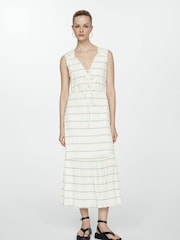 Mango Cream Bow Striped Dress - Image 1 of 4