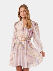 Forever New Cream Vienna Trim Detail Skater Dress contains Linen - Image 1 of 5