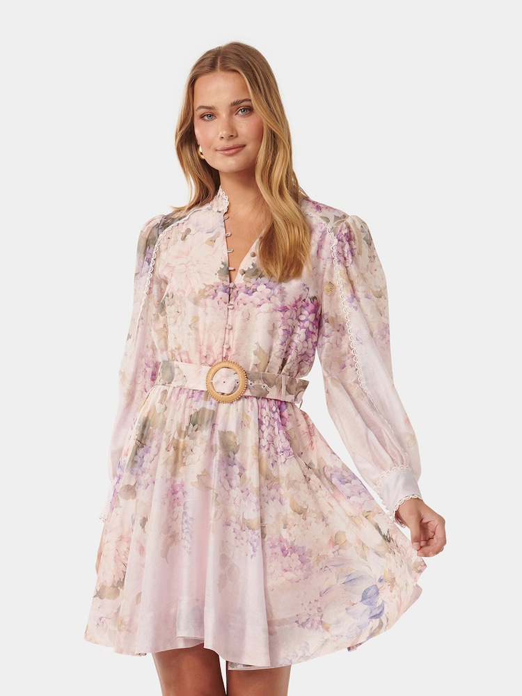 Forever New Cream Vienna Trim Detail Skater Dress contains Linen - Image 1 of 5