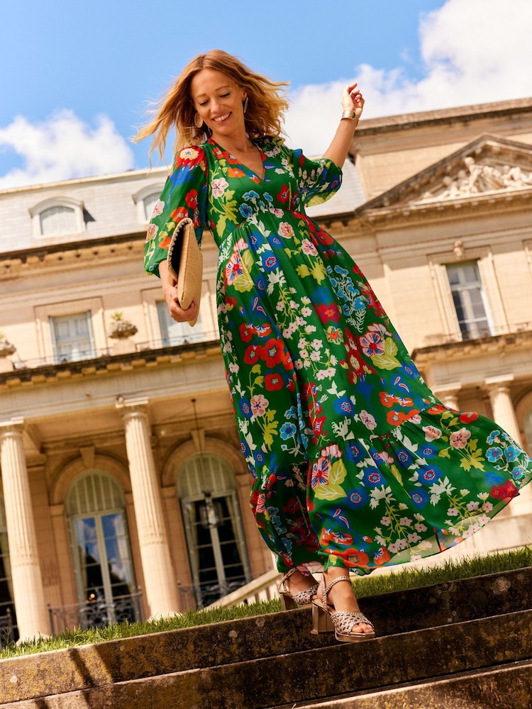 Boden Green V-Neck Puff Maxi Dress - Image 1 of 6