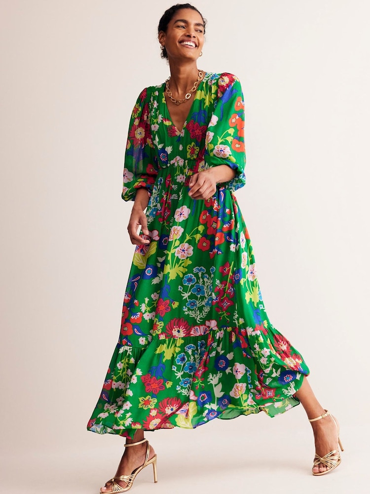 Boden Green V-Neck Puff Maxi Dress - Image 2 of 6