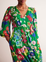 Boden Green V-Neck Puff Maxi Dress - Image 4 of 6