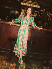 Boden Green Cotton Stripe Midi Shirt Dress - Image 1 of 7