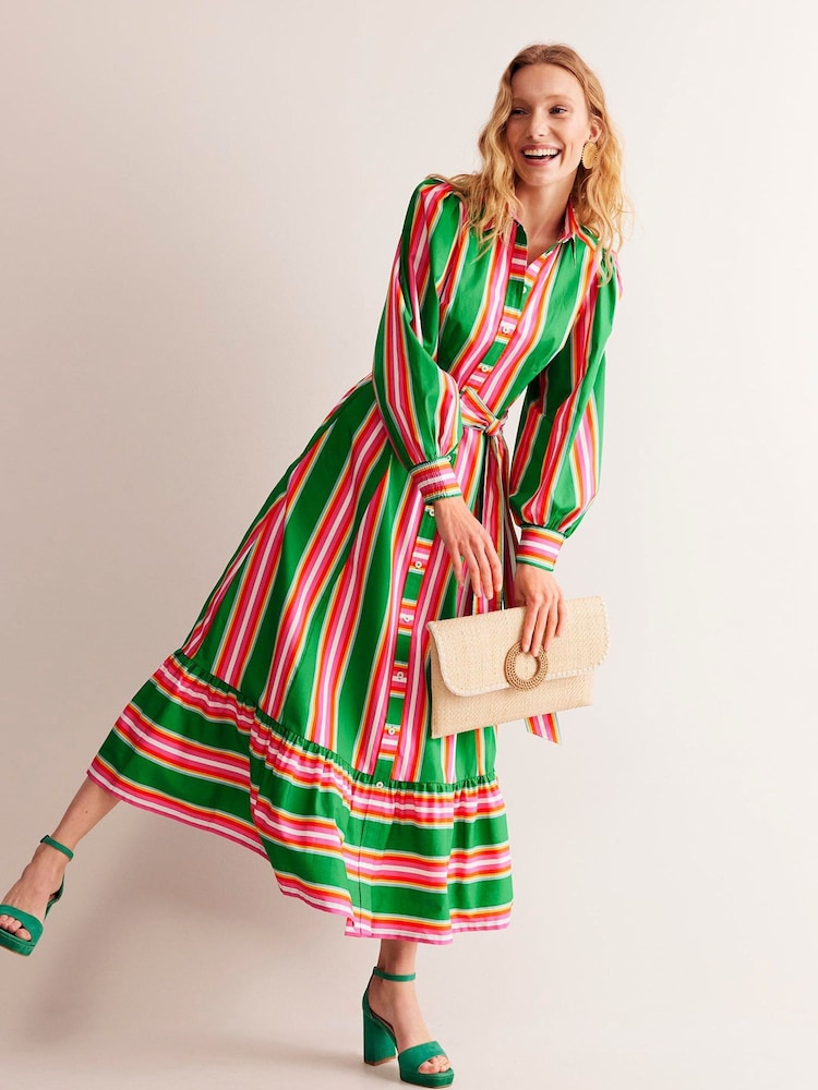 Boden Green Cotton Stripe Midi Shirt Dress - Image 2 of 7