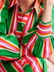 Boden Green Cotton Stripe Midi Shirt Dress - Image 3 of 7
