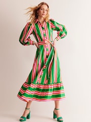 Boden Green Cotton Stripe Midi Shirt Dress - Image 6 of 7