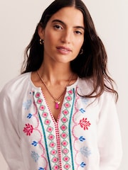 Boden White Embroidered Belted Linen Dress - Image 4 of 6