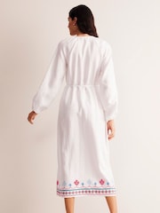 Boden White Embroidered Belted Linen Dress - Image 5 of 6