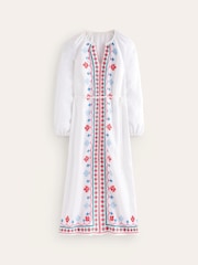 Boden White Embroidered Belted Linen Dress - Image 6 of 6