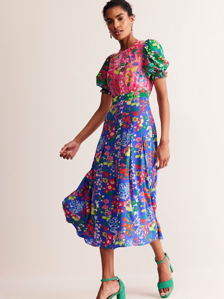 Boden Pink Liv Pleat Detail Midi Dress - Image 2 of 6