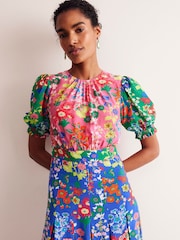 Boden Pink Liv Pleat Detail Midi Dress - Image 4 of 6