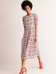 Boden Cream Liv Pleat Detail Midi Dress - Image 1 of 5