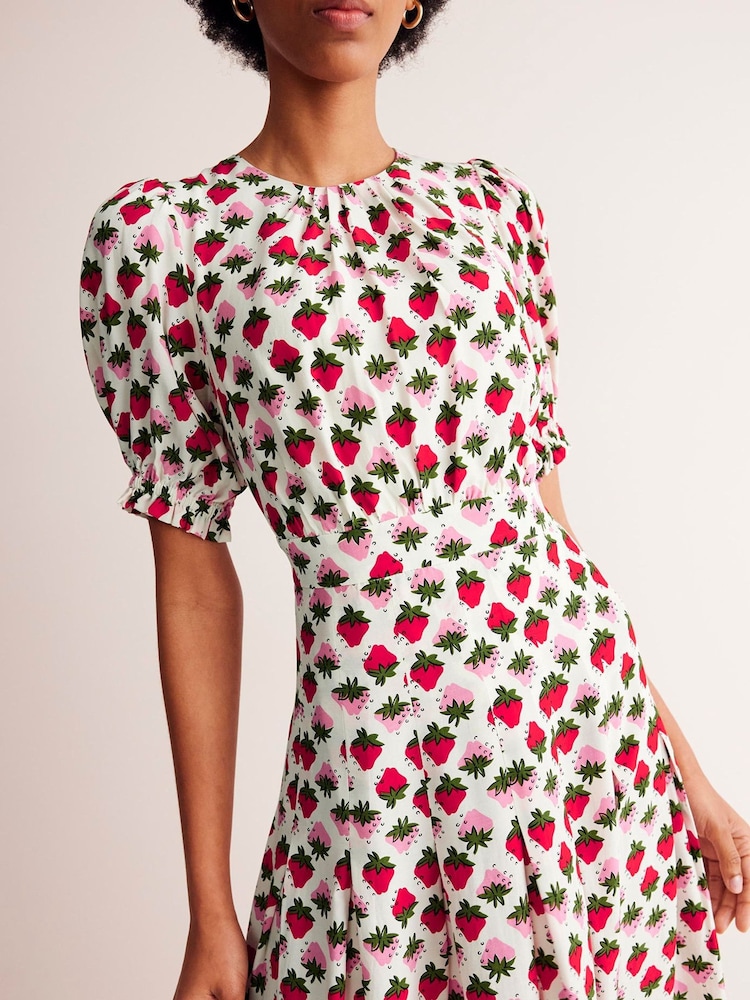 Boden Cream Liv Pleat Detail Midi Dress - Image 2 of 5