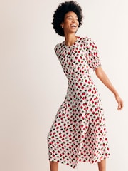 Boden Cream Liv Pleat Detail Midi Dress - Image 4 of 5
