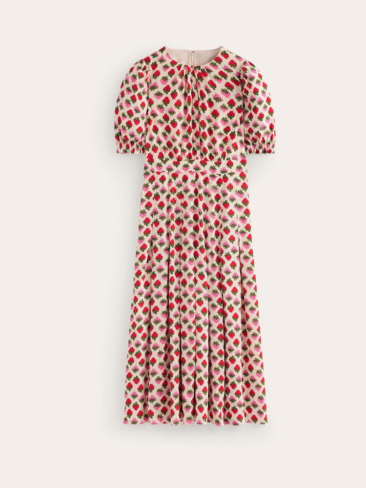 Boden Cream Liv Pleat Detail Midi Dress - Image 5 of 5
