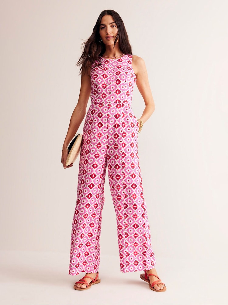 Boden Pink Tall Carla 100% Linen Jumpsuit - Image 1 of 5