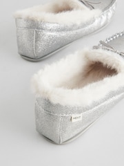 Silver Faux Fur Lined Moccasin Slippers - Image 4 of 5
