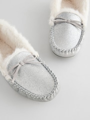Silver Faux Fur Lined Moccasin Slippers - Image 5 of 5