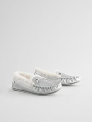 Silver Faux Fur Lined Moccasin Slippers - Image 6 of 8