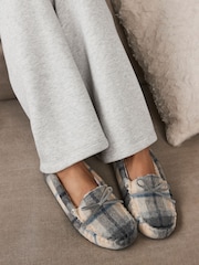 Blue/Ecru Check Mocassin Slippers - Image 2 of 9