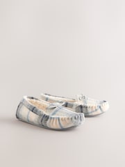 Blue/Ecru Check Mocassin Slippers - Image 5 of 9