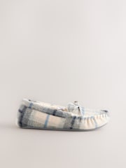 Blue/Ecru Check Mocassin Slippers - Image 6 of 9
