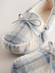 Blue/Ecru Check Mocassin Slippers - Image 8 of 9