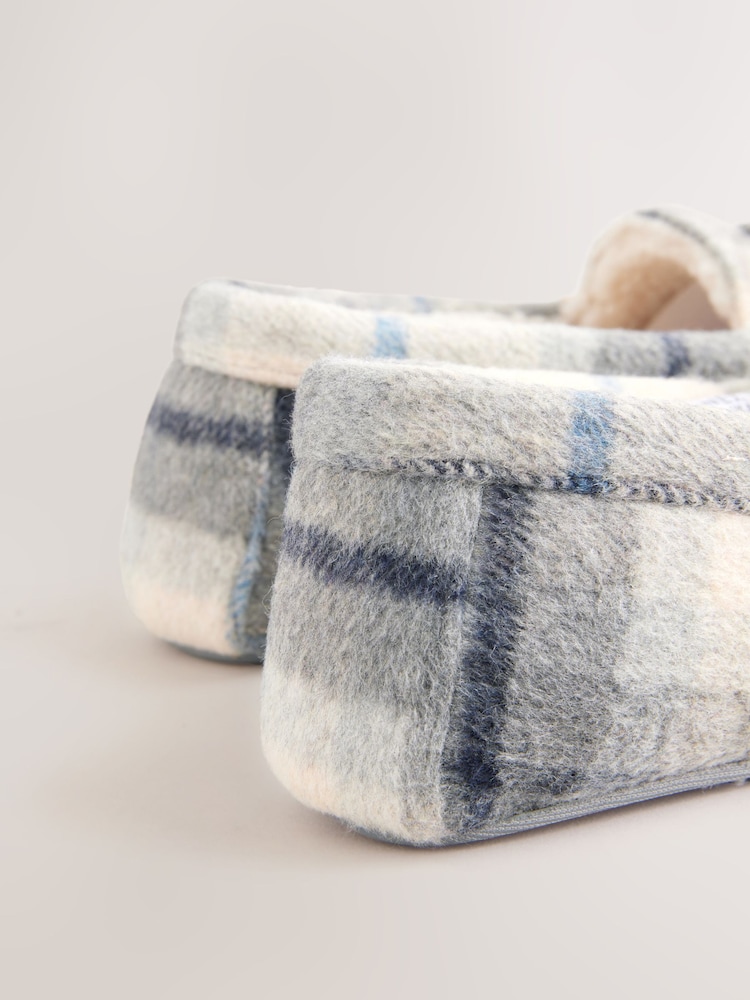 Blue/Ecru Check Mocassin Slippers - Image 9 of 9