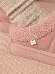 Розовый - Искусственный мех на толстой плоской платформе Shoot Slippers - Изображение 2 из 8