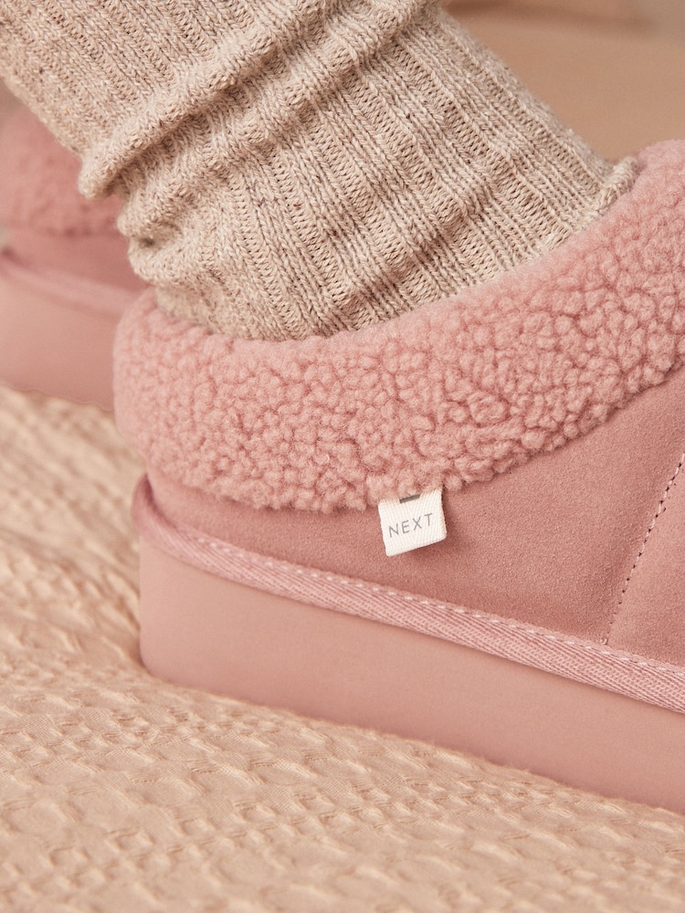 Розовый - Искусственный мех на толстой плоской платформе Shoot Slippers - Изображение 2 из 8