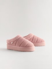 Розовый - Искусственный мех на толстой плоской платформе Shoot Slippers - Изображение 3 из 8