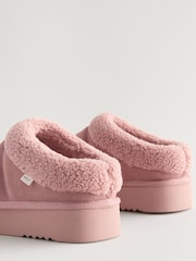 Розовый - Искусственный мех на толстой плоской платформе Shoot Slippers - Изображение 7 из 8