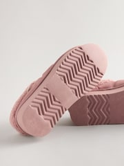 Розовый - Искусственный мех на толстой плоской платформе Shoot Slippers - Изображение 8 из 8