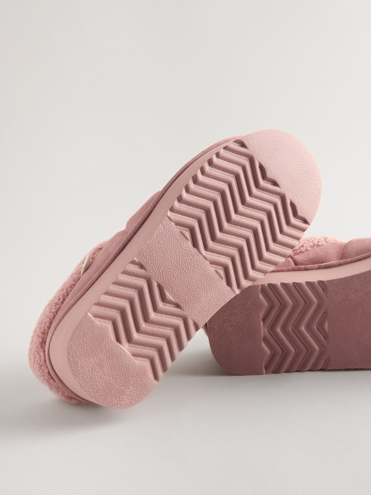 Розовый - Искусственный мех на толстой плоской платформе Shoot Slippers - Изображение 8 из 8
