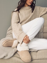 Tan Brown Faux Fur Lined Shoot Slippers - Image 1 of 9