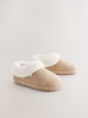 Tan Brown Faux Fur Lined Shoot Slippers - Image 4 of 9