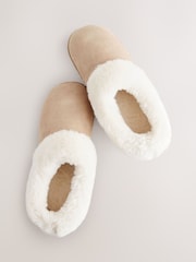 Tan Brown Faux Fur Lined Shoot Slippers - Image 9 of 9