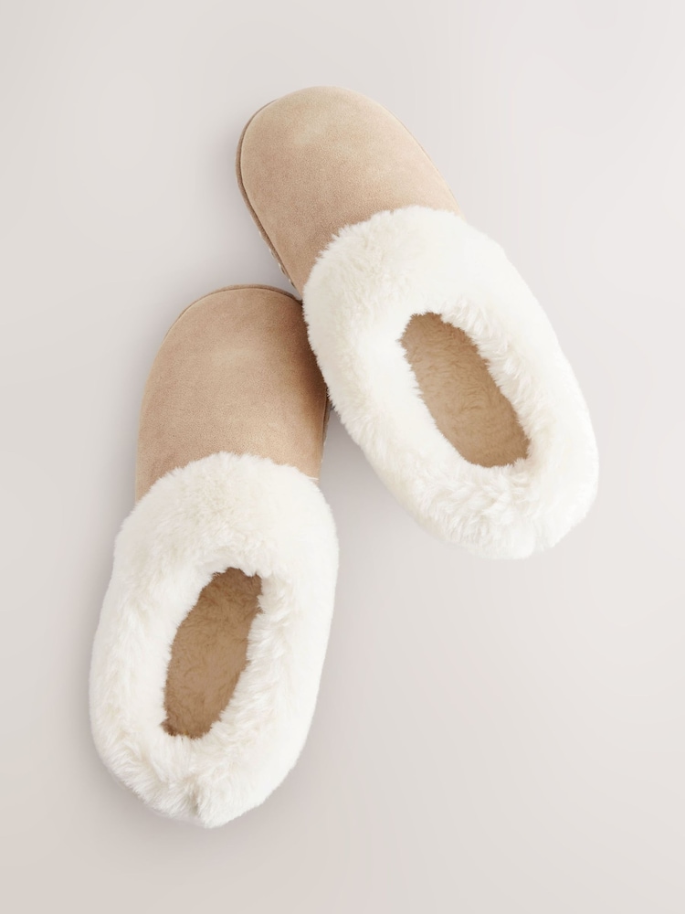 Tan Brown Faux Fur Lined Shoot Slippers - Image 9 of 9