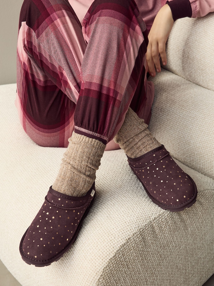 Plum Purple Faux Fur Lined Suede Shoot Slippers - Image 1 of 9