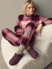 Plum Purple Faux Fur Lined Suede Shoot Slippers - Image 2 of 9