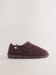 Plum Purple Faux Fur Lined Suede Shoot Slippers - Image 5 of 9