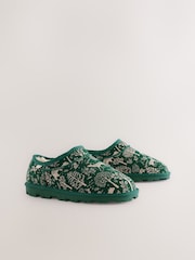 Green Woodland Faux Fur Lined Suede Shoot Slippers - Image 3 of 8