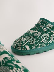 Green Woodland Faux Fur Lined Suede Shoot Slippers - Image 5 of 8