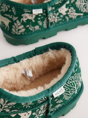 Green Woodland Faux Fur Lined Suede Shoot Slippers - Image 6 of 8