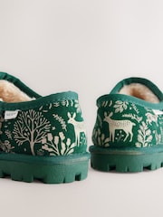 Green Woodland Faux Fur Lined Suede Shoot Slippers - Image 7 of 8
