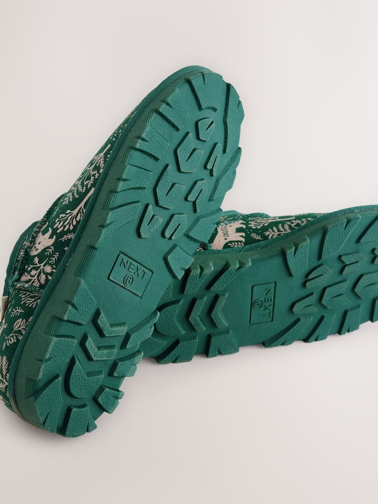Green Woodland Faux Fur Lined Suede Shoot Slippers - Image 8 of 8